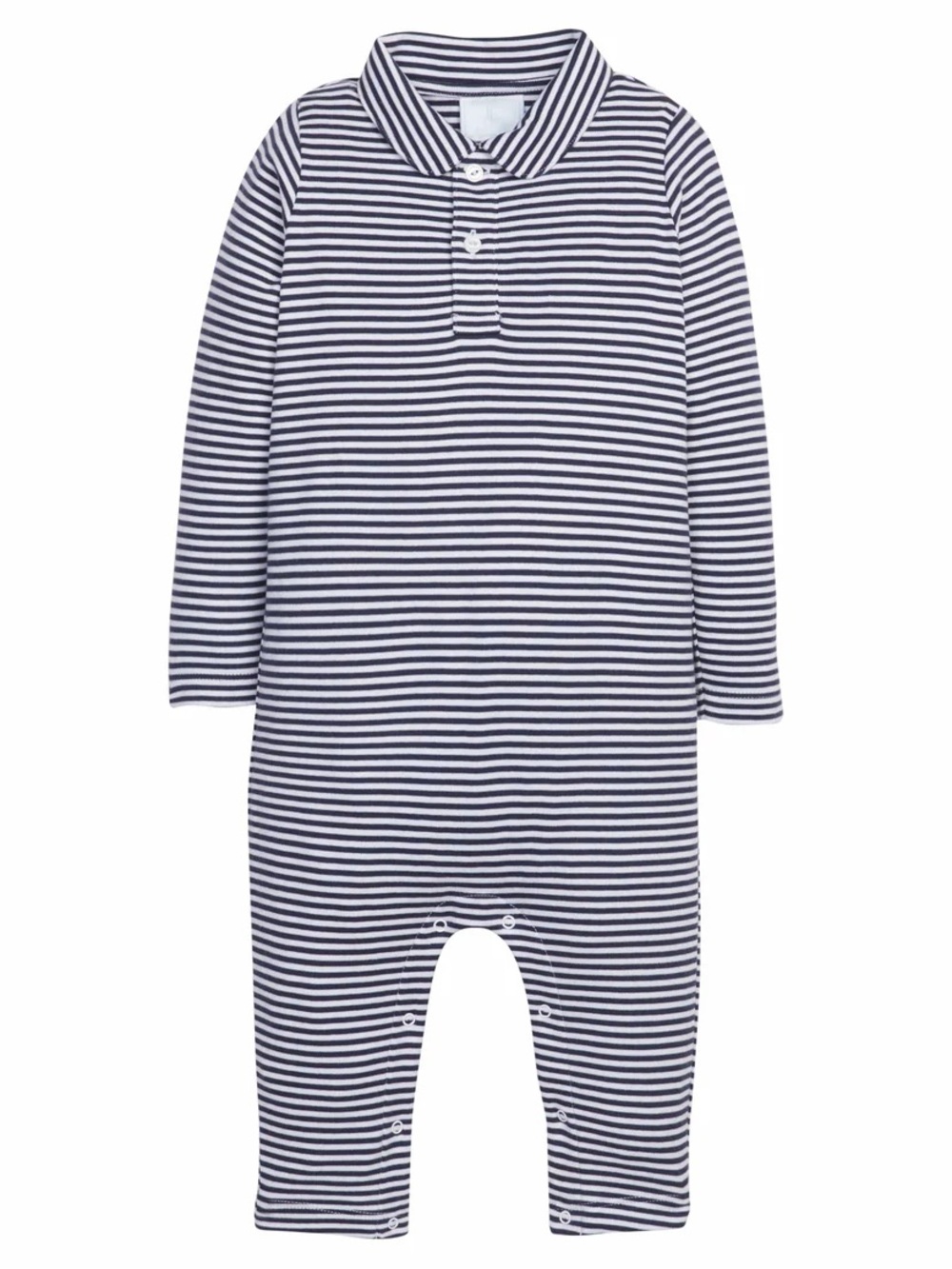 Little English Long Sleeve Polo Romper - Navy Stripe